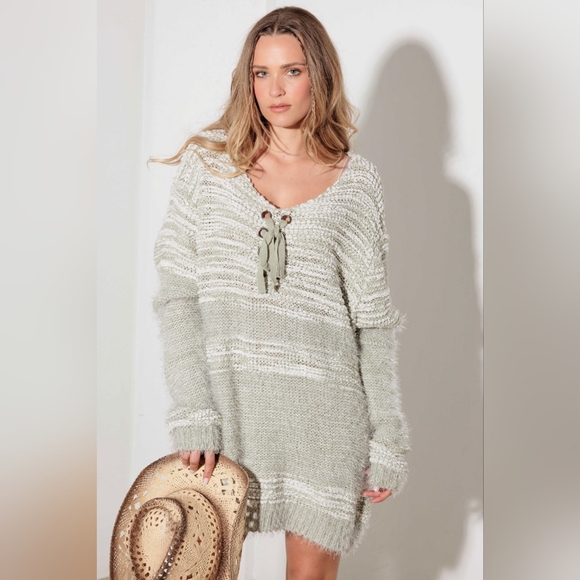 Thinkable Mixed-Stitch Front Tie Sweater Dress - Picture 1 of 5